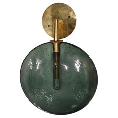 Murano Round Green Glass and Brass Modern Wall Light, 2020