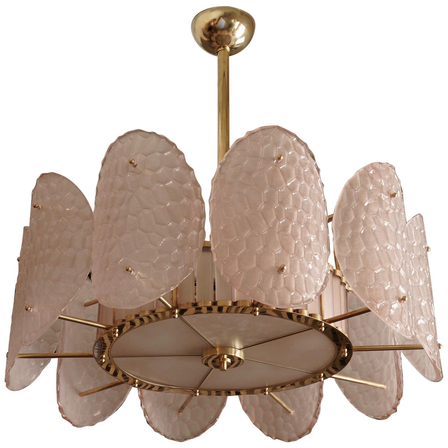 Murano Round Light Pink Color Glass and Brass Chandelier and Pendant, 2000 For Sale