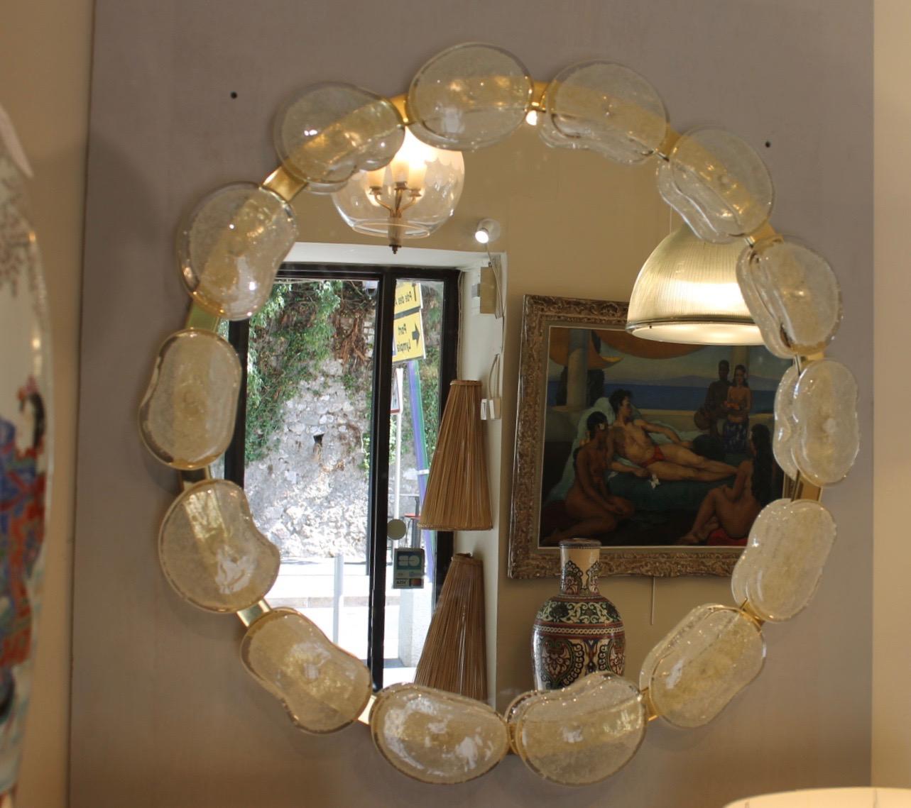 Italian Murano round mirror, pebbles, Modernist For Sale