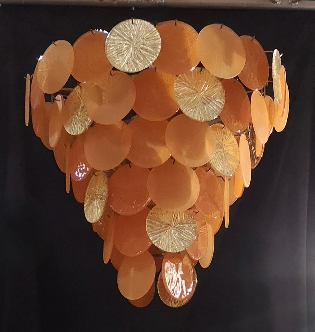 Mid-Century Modern Murano Round Orange and Gold Art Glass Mid-Century Chandeliers, 2020 For Sale