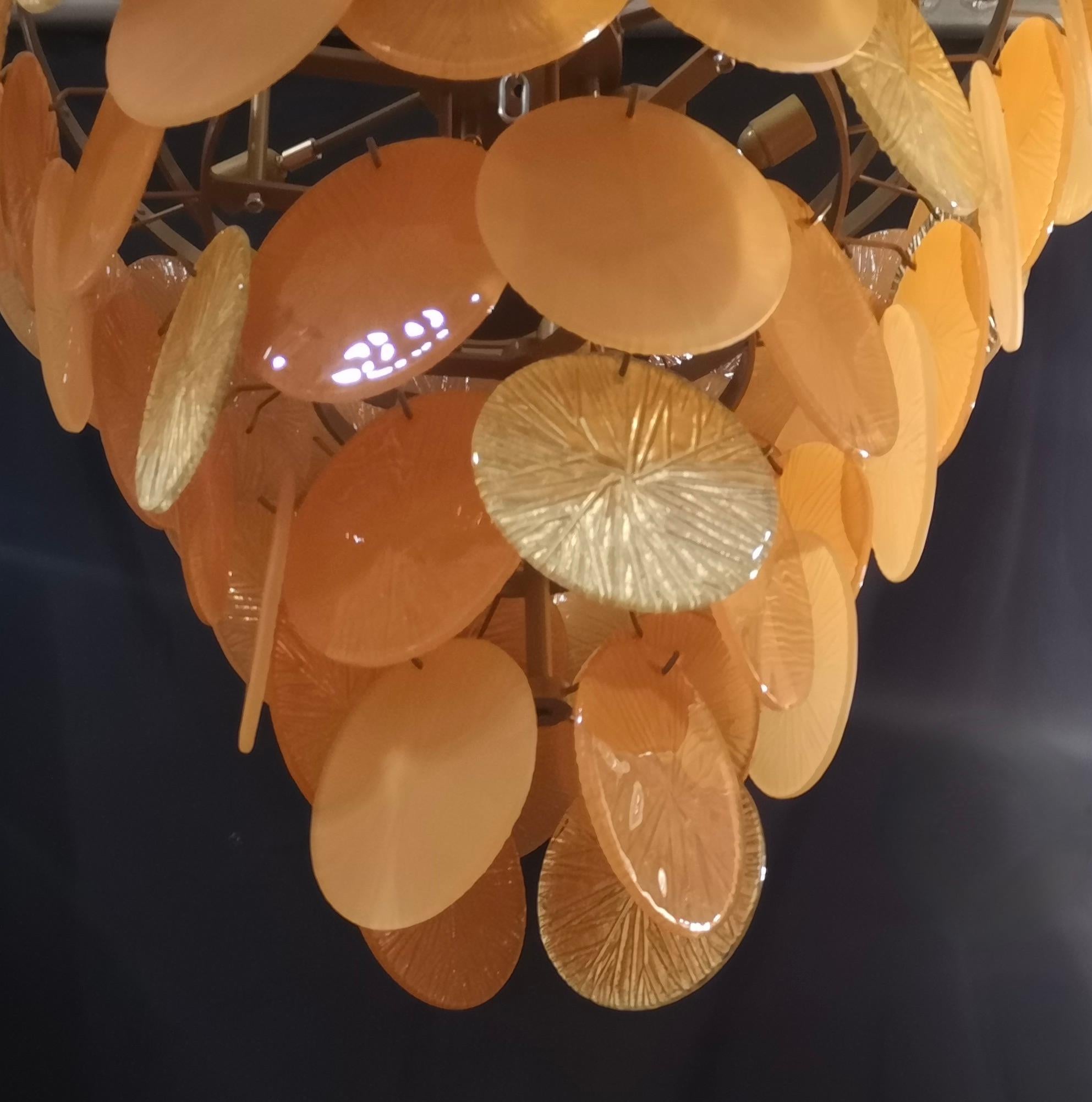 Italian Murano Round Orange and Gold Art Glass Mid-Century Chandeliers, 2020 For Sale