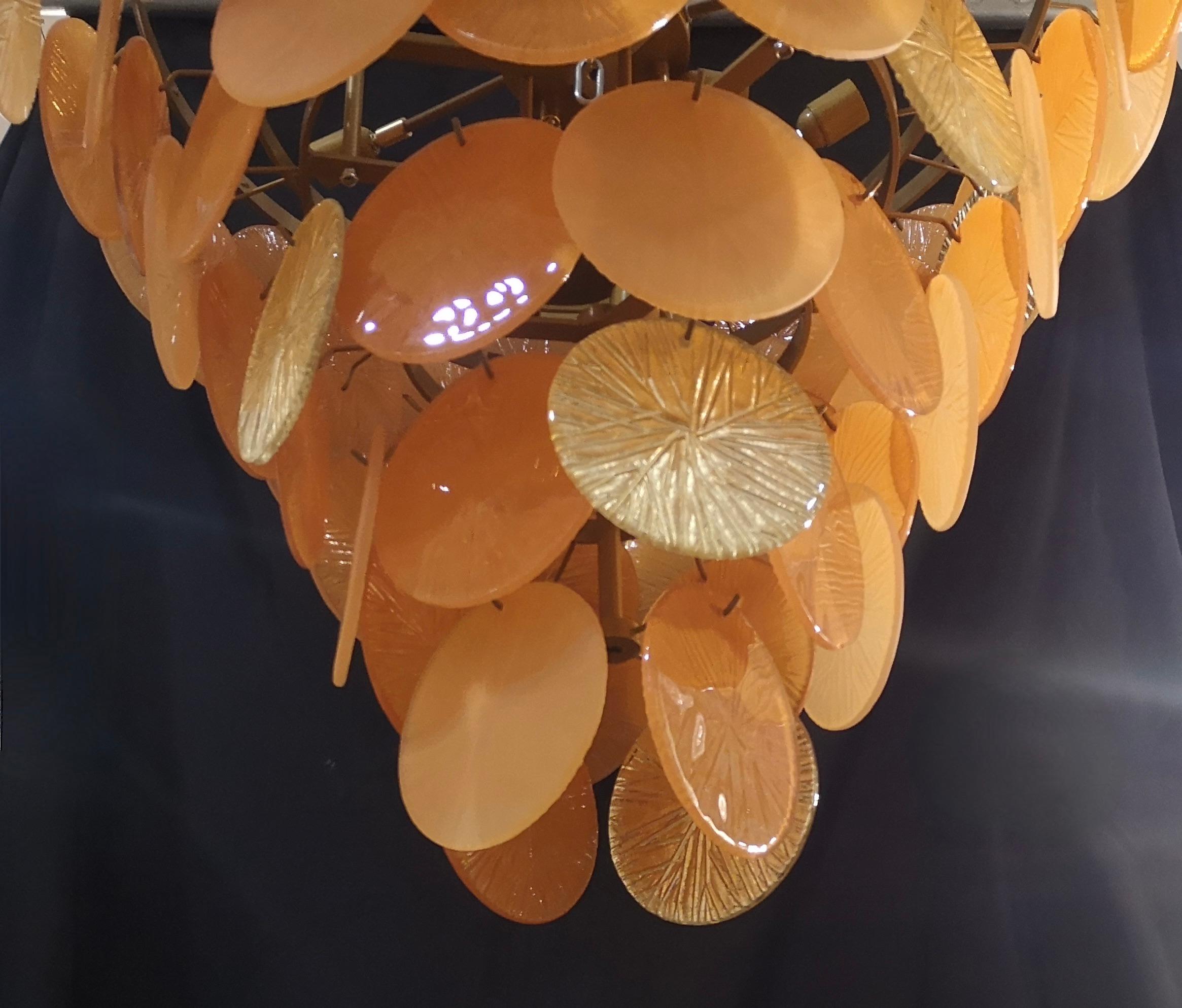 Murano Round Orange and Gold Art Glass Mid-Century Chandeliers, 2020 In Good Condition For Sale In Rome, IT