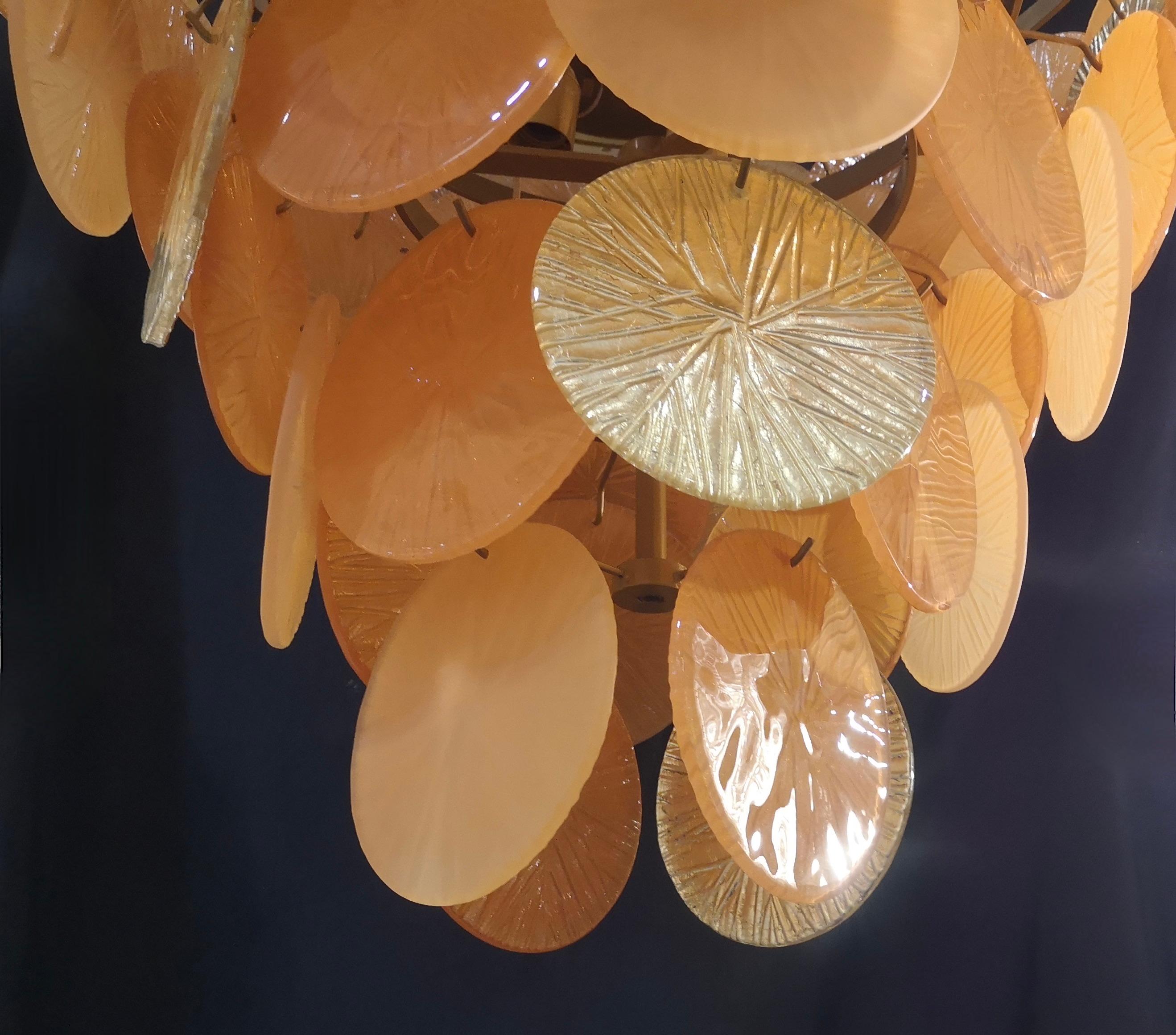 Contemporary Murano Round Orange and Gold Art Glass Mid-Century Chandeliers, 2020 For Sale