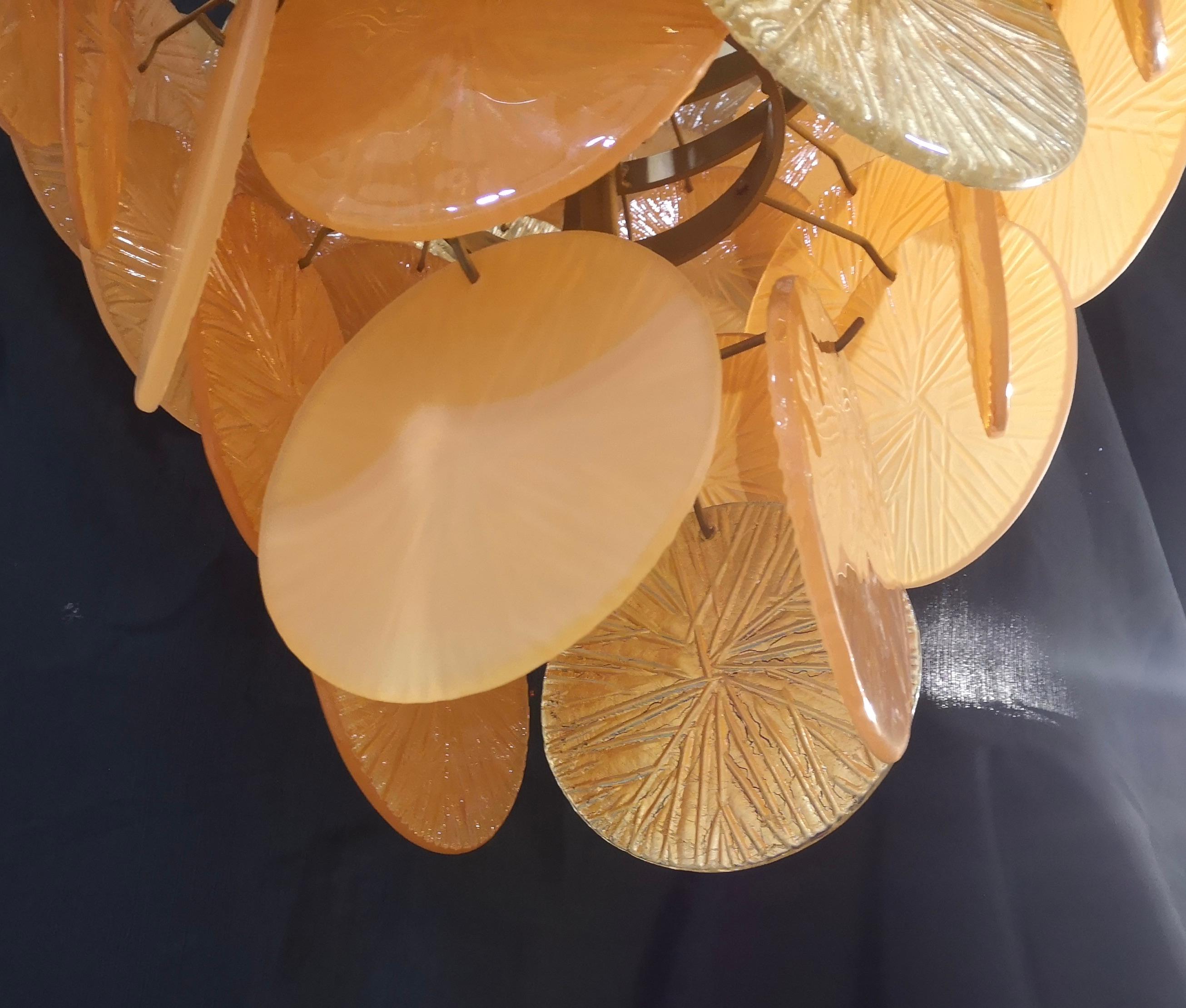 Murano Glass Murano Round Orange and Gold Art Glass Mid-Century Chandeliers, 2020 For Sale