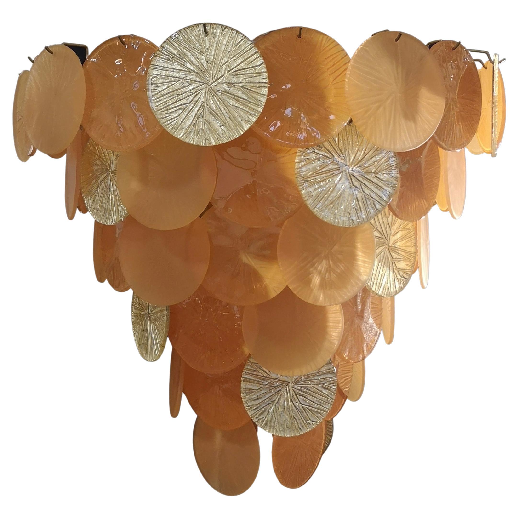 Murano Round Orange and Gold Art Glass Mid-Century Chandeliers, 2020 For Sale