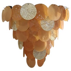Murano Round Orange and Gold Art Glass Mid-Century Chandeliers, 2020