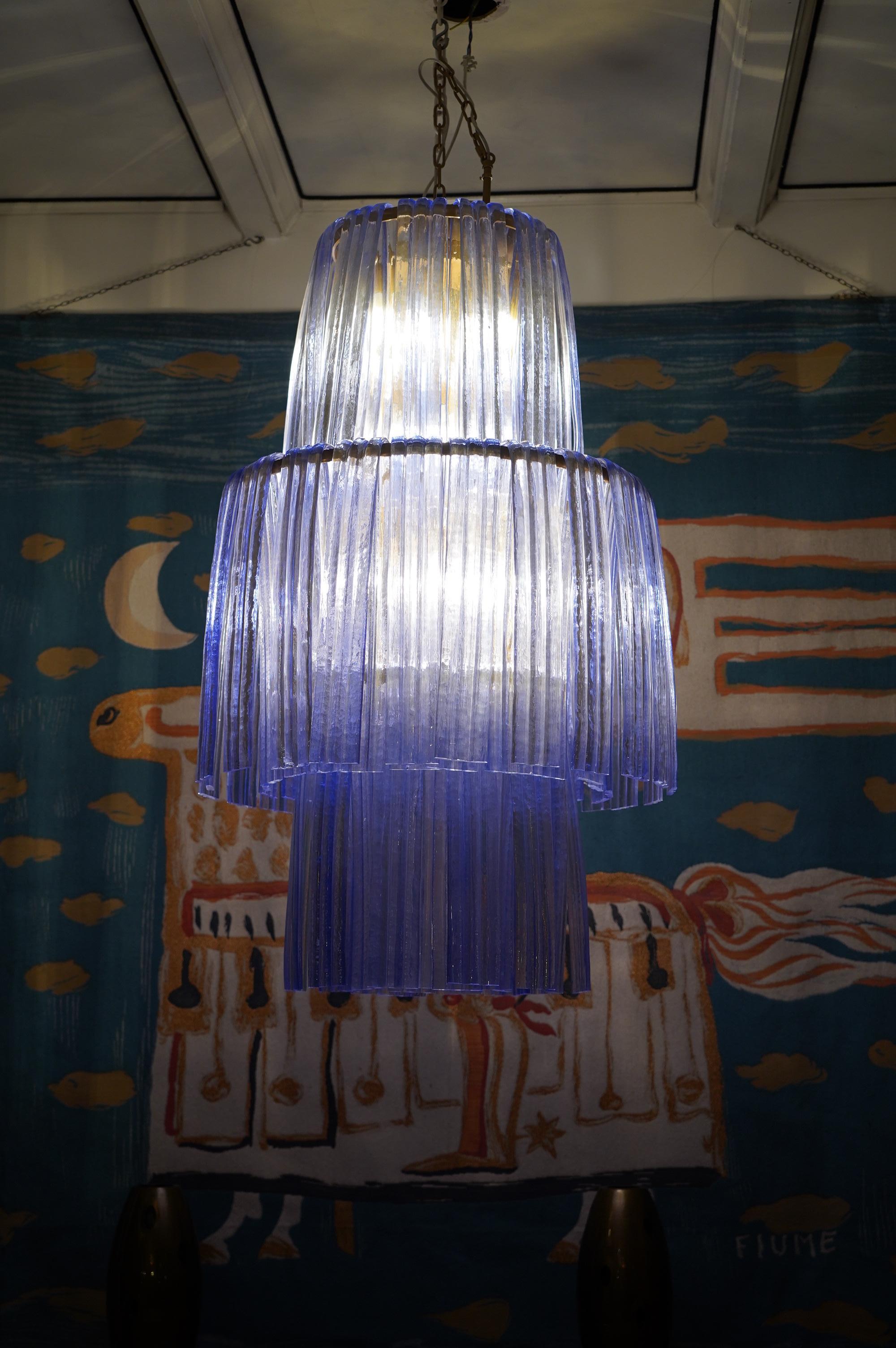Murano Round Periwinkle Color Art Glass Mid-Century Chandeliers, 1980 In Excellent Condition In Rome, IT