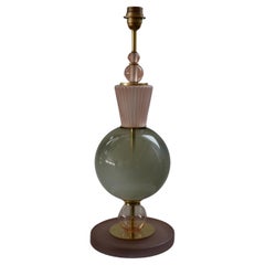 Murano Round Pink and Green Art Glass and Brass Midcentury Table Lamp, 2020