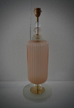 Lampe de table Art déco ronde en verre d'art rose de Murano et laiton, 2020