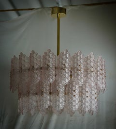 Murano Round Pink Art Glass and Brass Mid-Century Chandeliers and Pendant, 2020