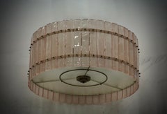 Murano Round Pink Art Glass and Brass Midcentury Chandeliers and Pendant, 2020