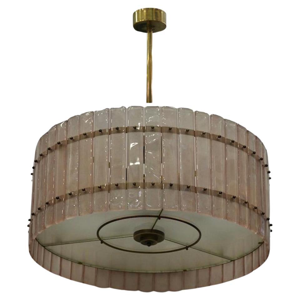 Murano Round Pink Art Glass and Brass Midcentury Chandeliers and Pendant, 2020