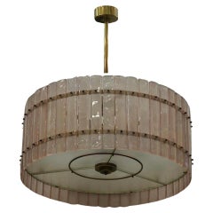 Murano Round Pink Art Glass and Brass Midcentury Chandeliers and Pendant, 2020