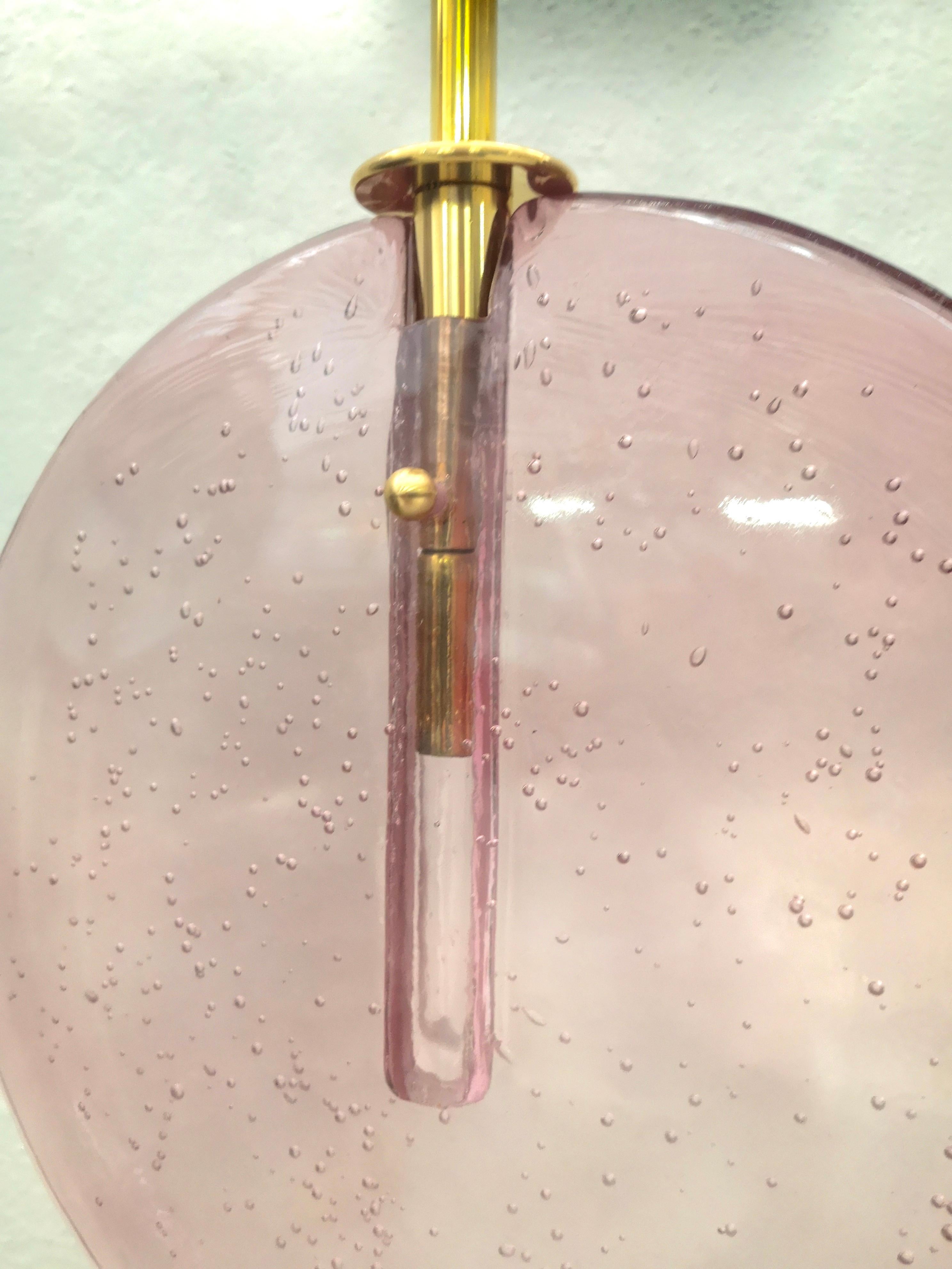 Farol / Araña y Colgante Modernos Redondos de Murano en Cristal Rosa y Latón, 2020 en venta 4