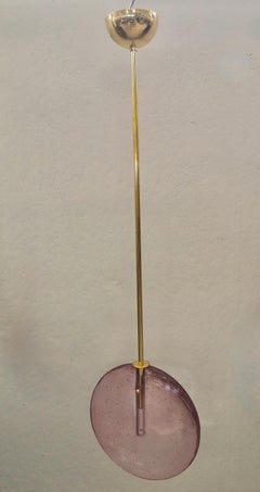 Farol / Araña y Colgante Modernos Redondos de Murano en Cristal Rosa y Latón, 2020