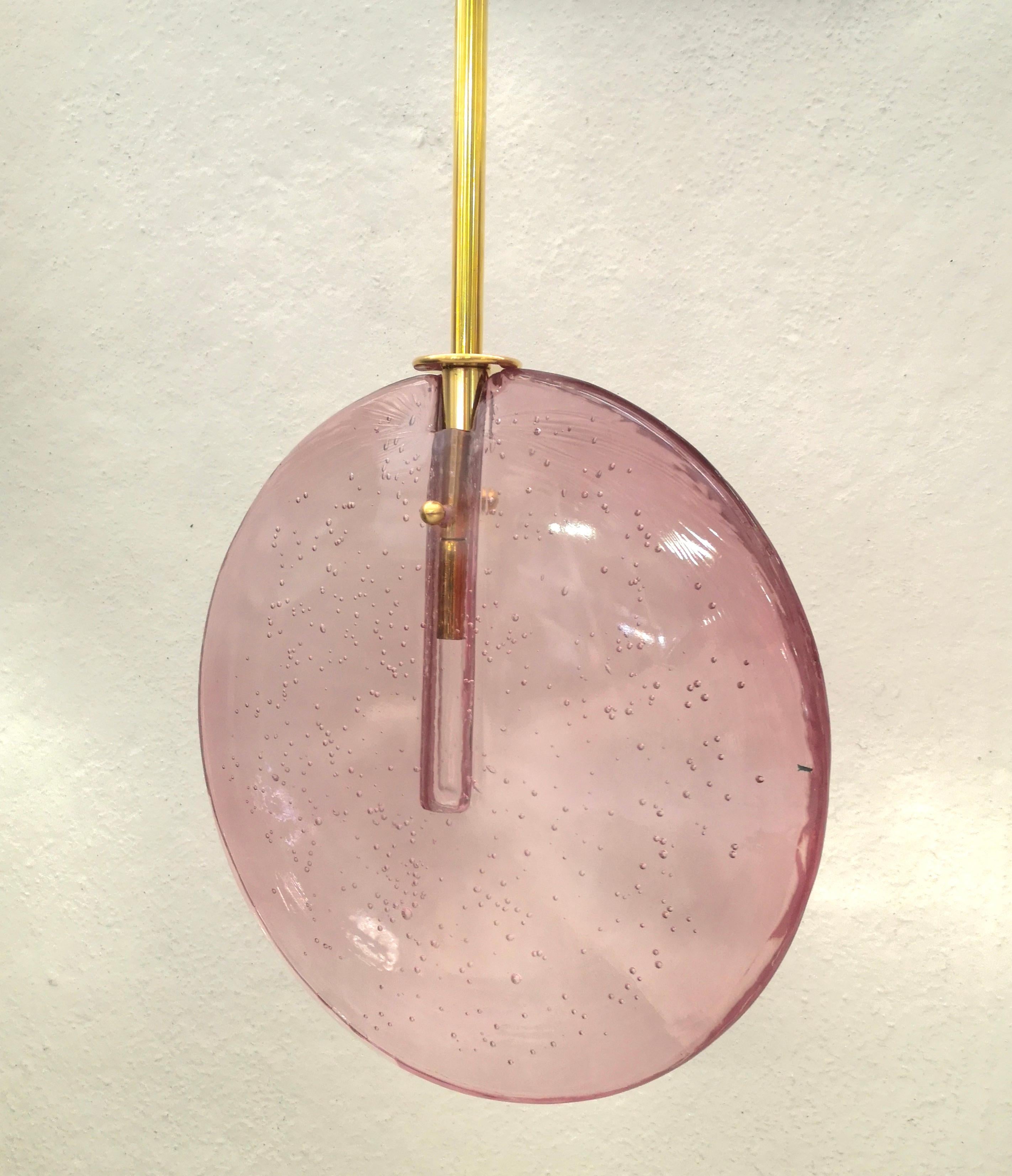 Farol / Araña y Colgante Modernos Redondos de Murano en Cristal Rosa y Latón, 2020 Italiano en venta