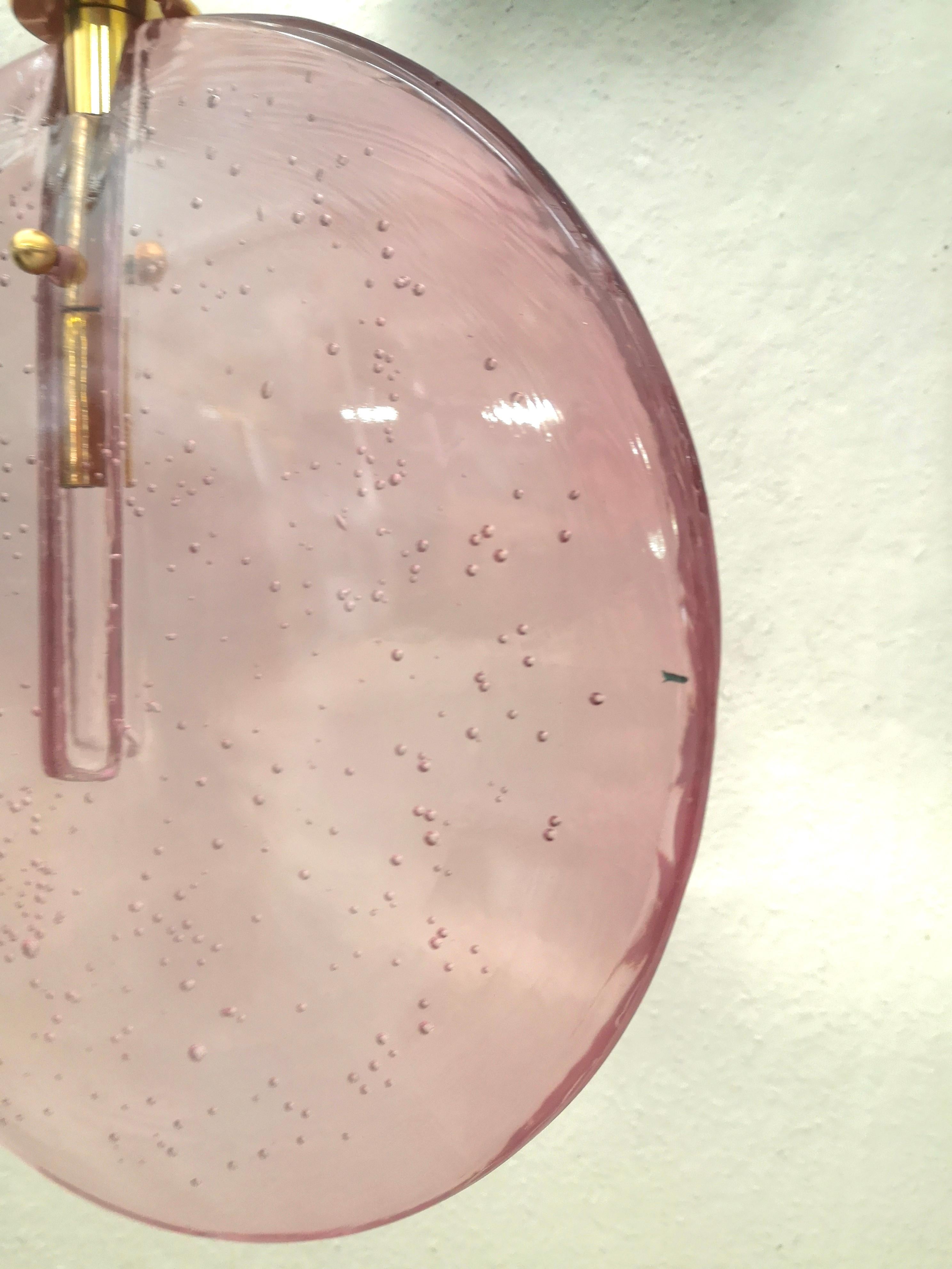 Farol / Araña y Colgante Modernos Redondos de Murano en Cristal Rosa y Latón, 2020 en venta 3