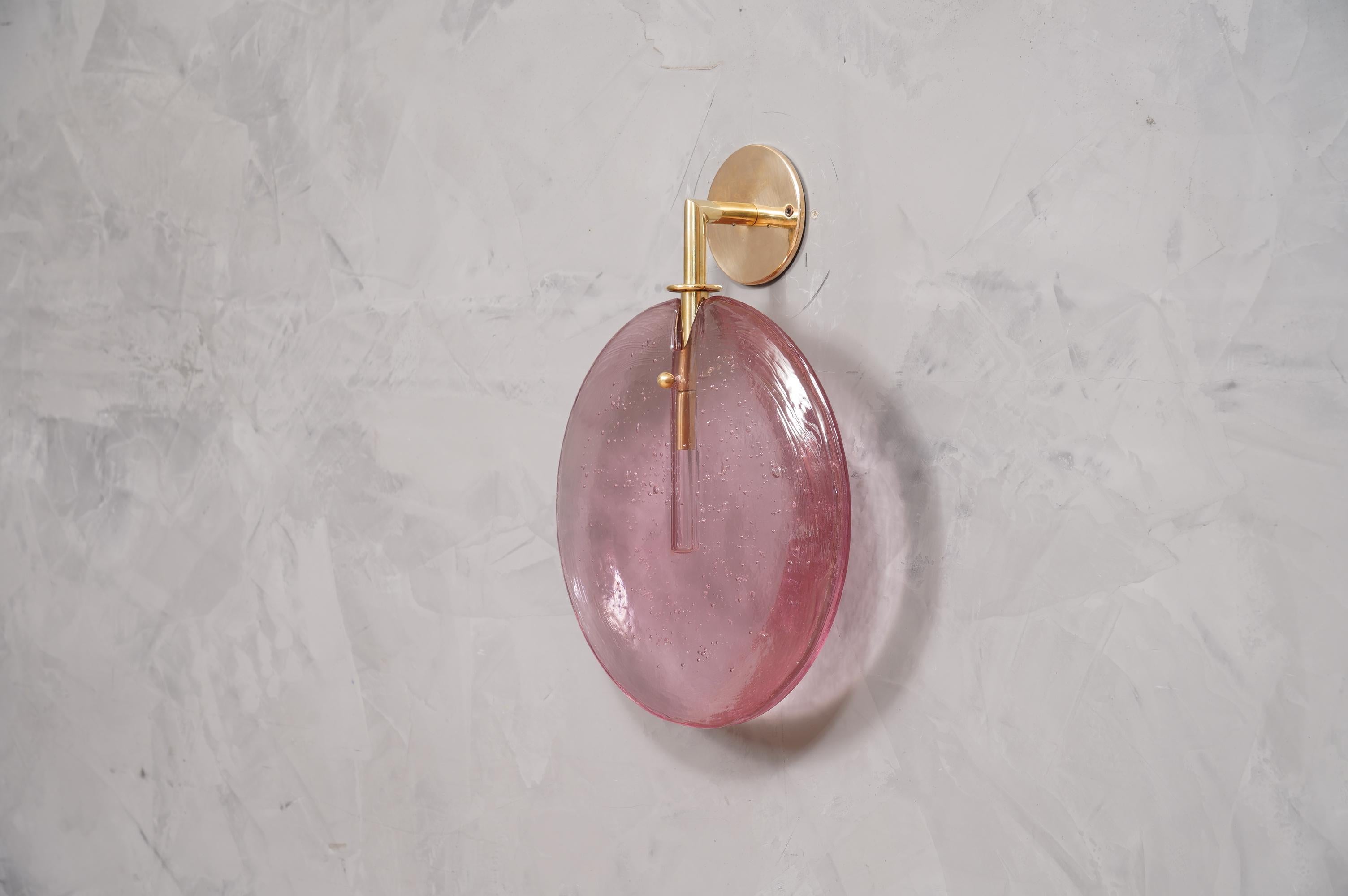 Contemporary Murano Round Pink Glass and Brass Modern Wall Light, 2020
