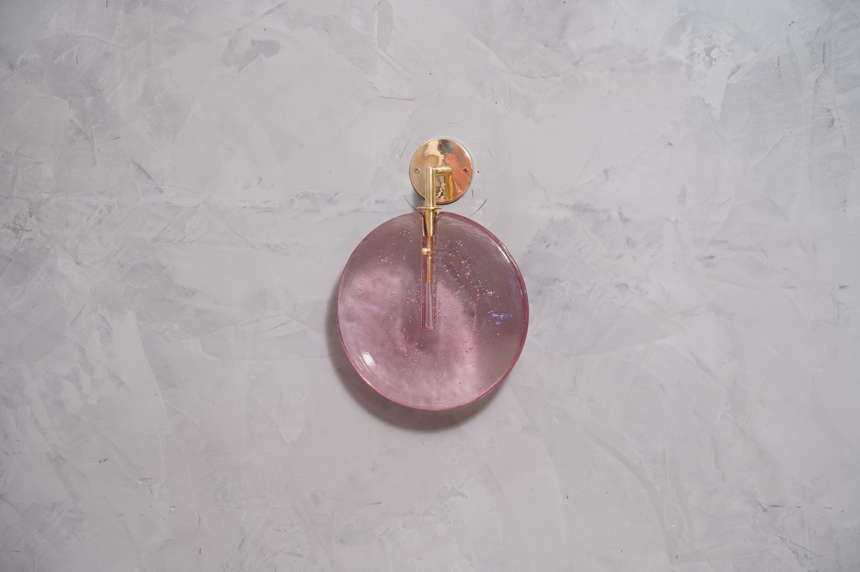 Murano Glass Murano Round Pink Glass and Brass Modern Wall Light, 2020
