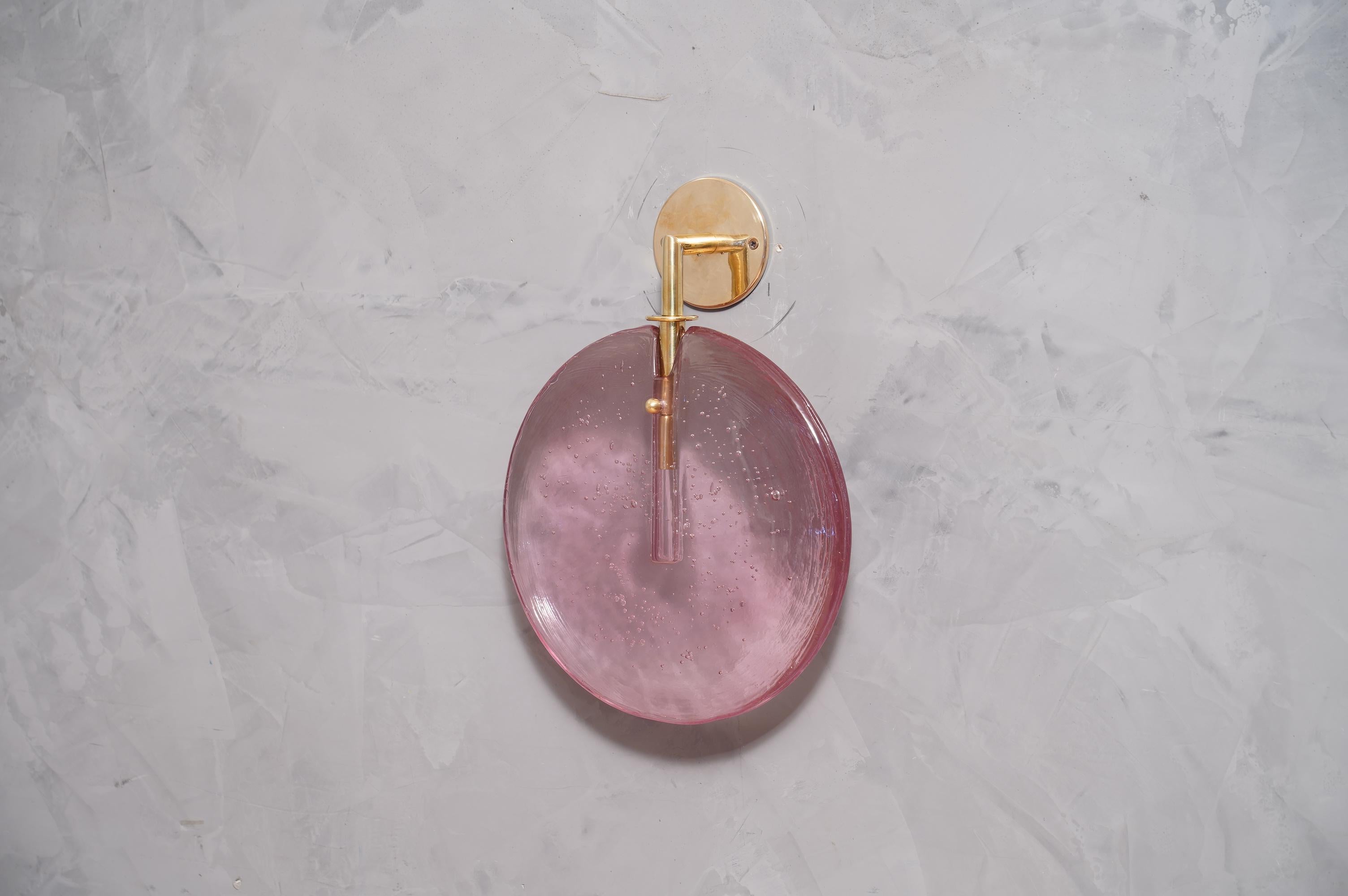 Murano Round Pink Glass and Brass Modern Wall Light, 2020 1
