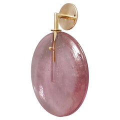 Murano Round Pink Glass and Brass Modern Wall Light, 2020