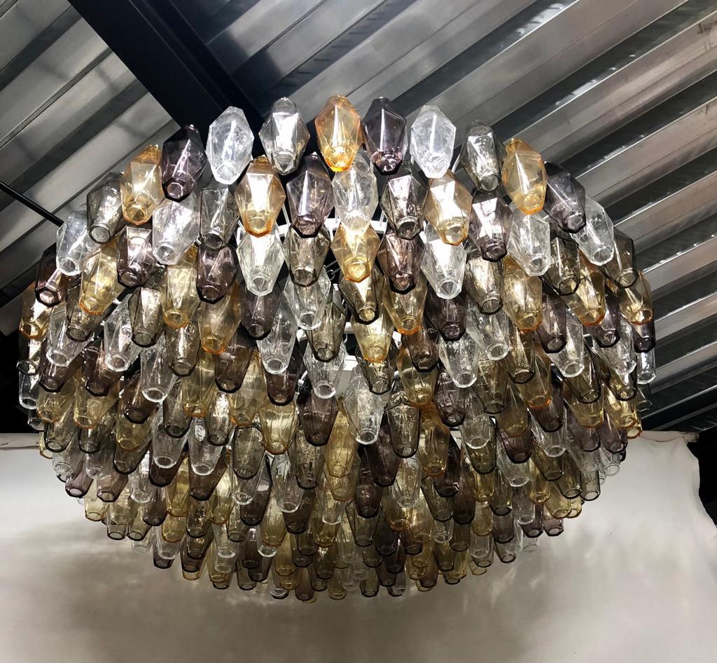 Murano Round Polychrome Polyhedra Mid-Century Chandelier and Pendant, 1970 In Good Condition For Sale In Rome, IT