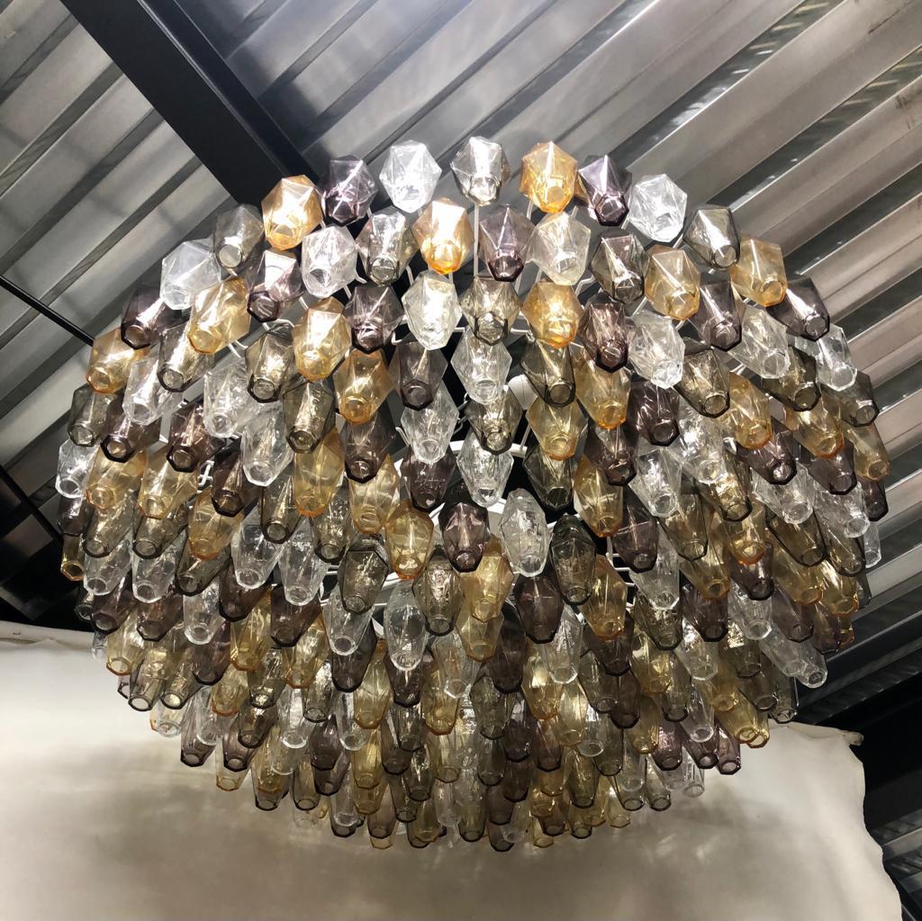 Late 20th Century Murano Round Polychrome Polyhedra Mid-Century Chandelier and Pendant, 1970 For Sale