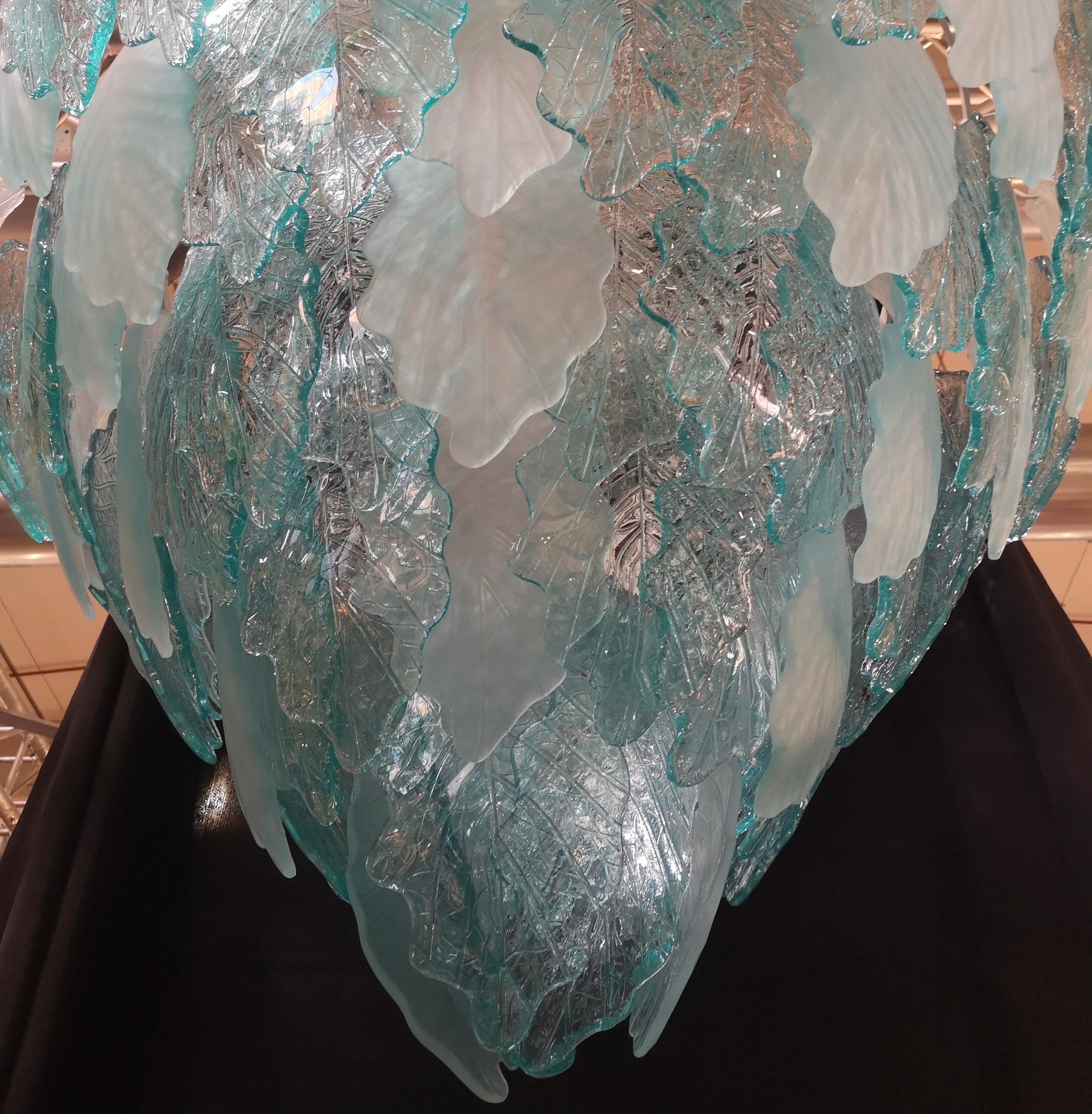 Murano Round Sandblasted Glass Light Blu Color Chandeliers, 2020 In Good Condition For Sale In Rome, IT