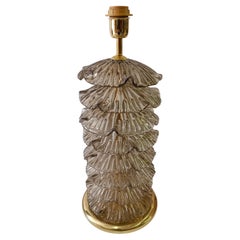 Murano Round Smoky Art Glass and Brass Midcentury Table Lamp, 2020