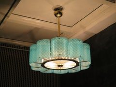 Murano Round Tiffany Color Glass and Brass Chandelier and Pendant, 1980