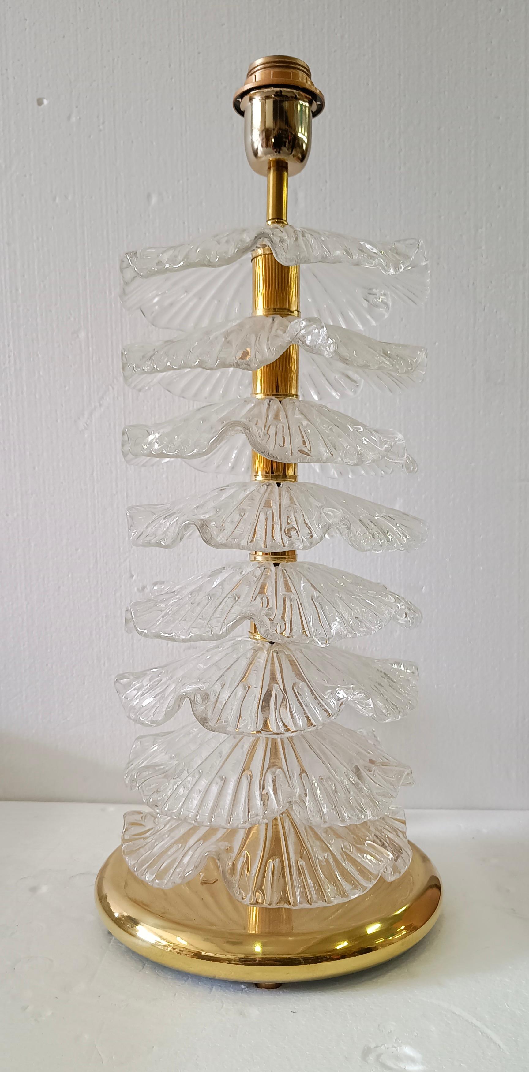 Murano Round Transparent Art Glass and Brass Midcentury Table Lamp, 2020 For Sale 5