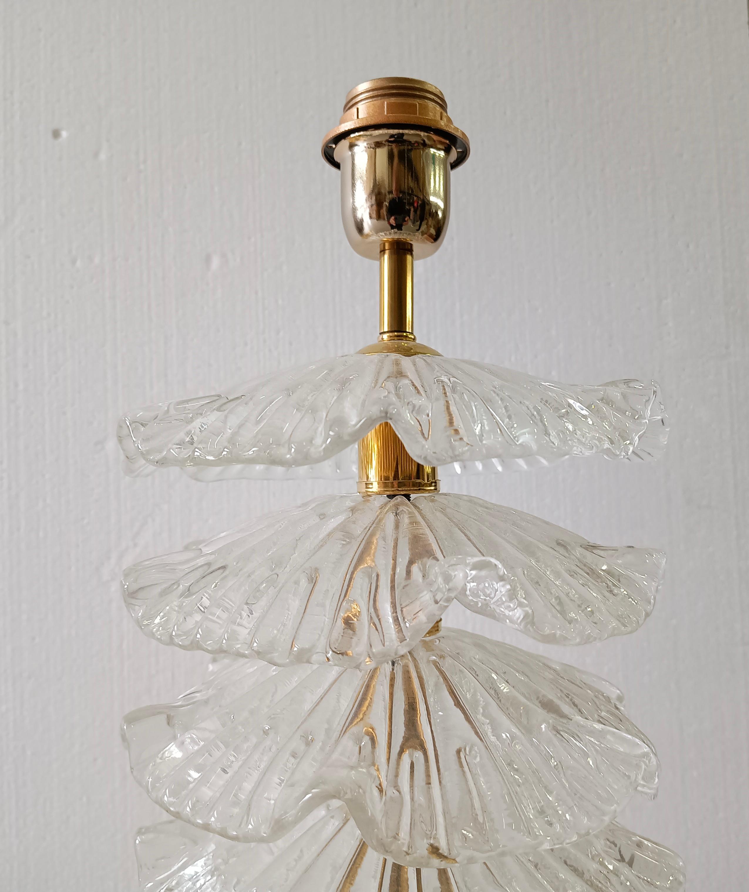 Italian Murano Round Transparent Art Glass and Brass Midcentury Table Lamp, 2020 For Sale
