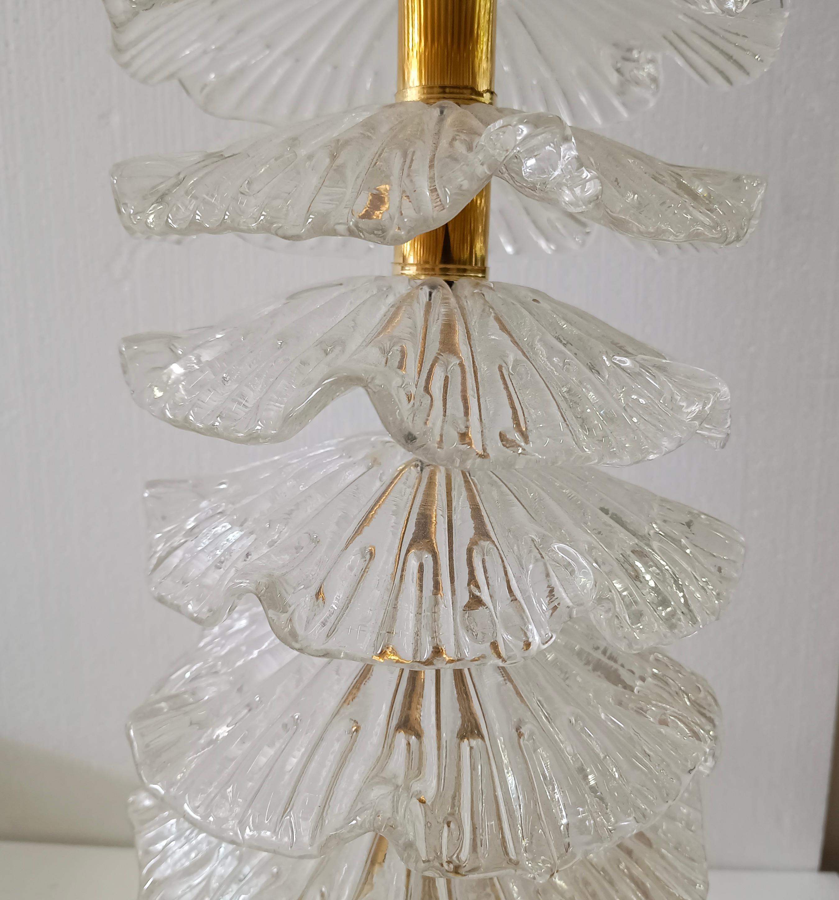 Murano Round Transparent Art Glass and Brass Midcentury Table Lamp, 2020 In Good Condition For Sale In Rome, IT