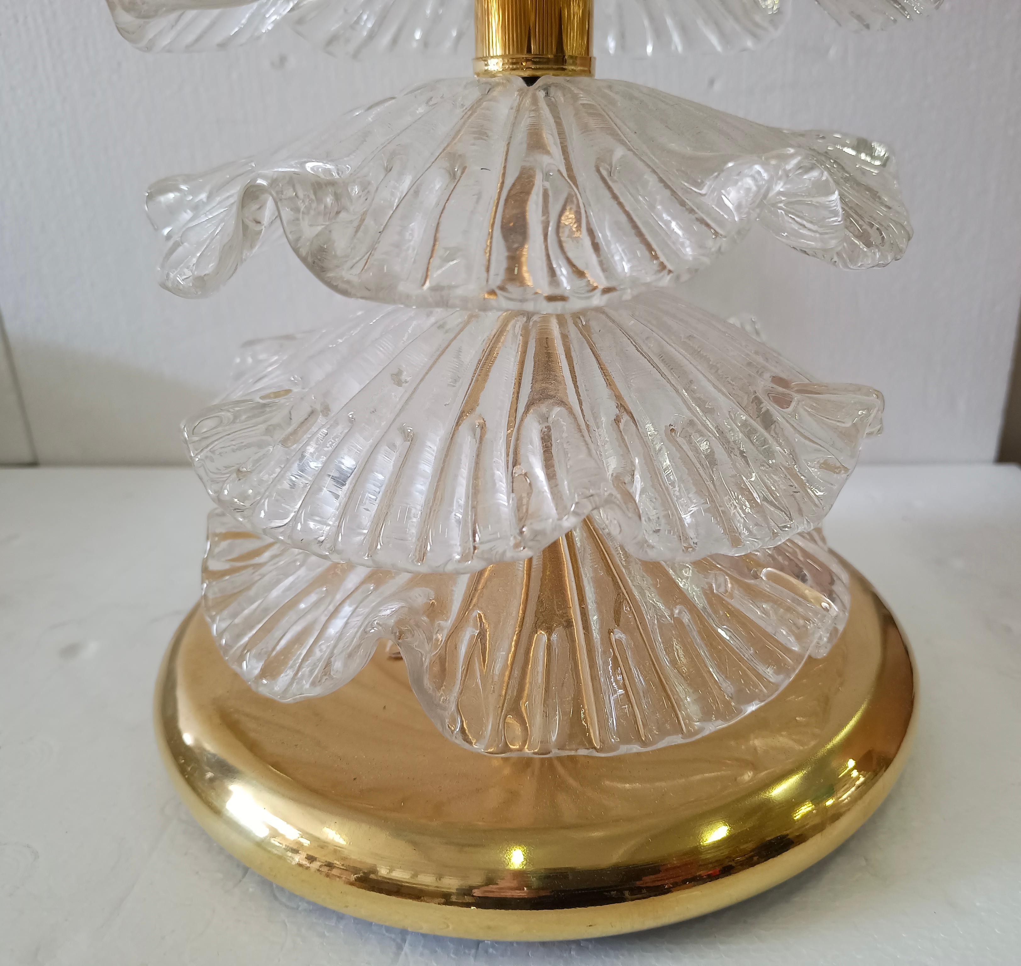 Murano Round Transparent Art Glass and Brass Midcentury Table Lamp, 2020 For Sale 1