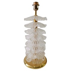 Murano Round Transparent Art Glass and Brass Midcentury Table Lamp, 2020