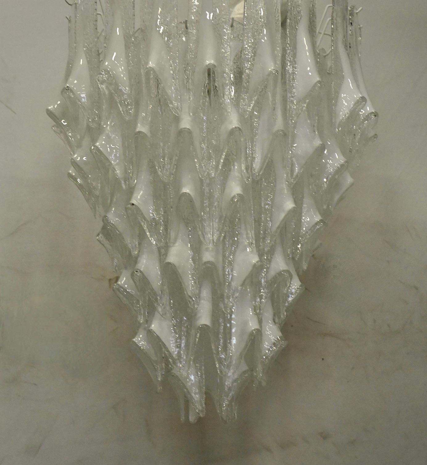 Lustre et pendentif rond de Murano de couleur blanche transparente du milieu du siècle dernier, 2000 Bon état - En vente à Rome, IT