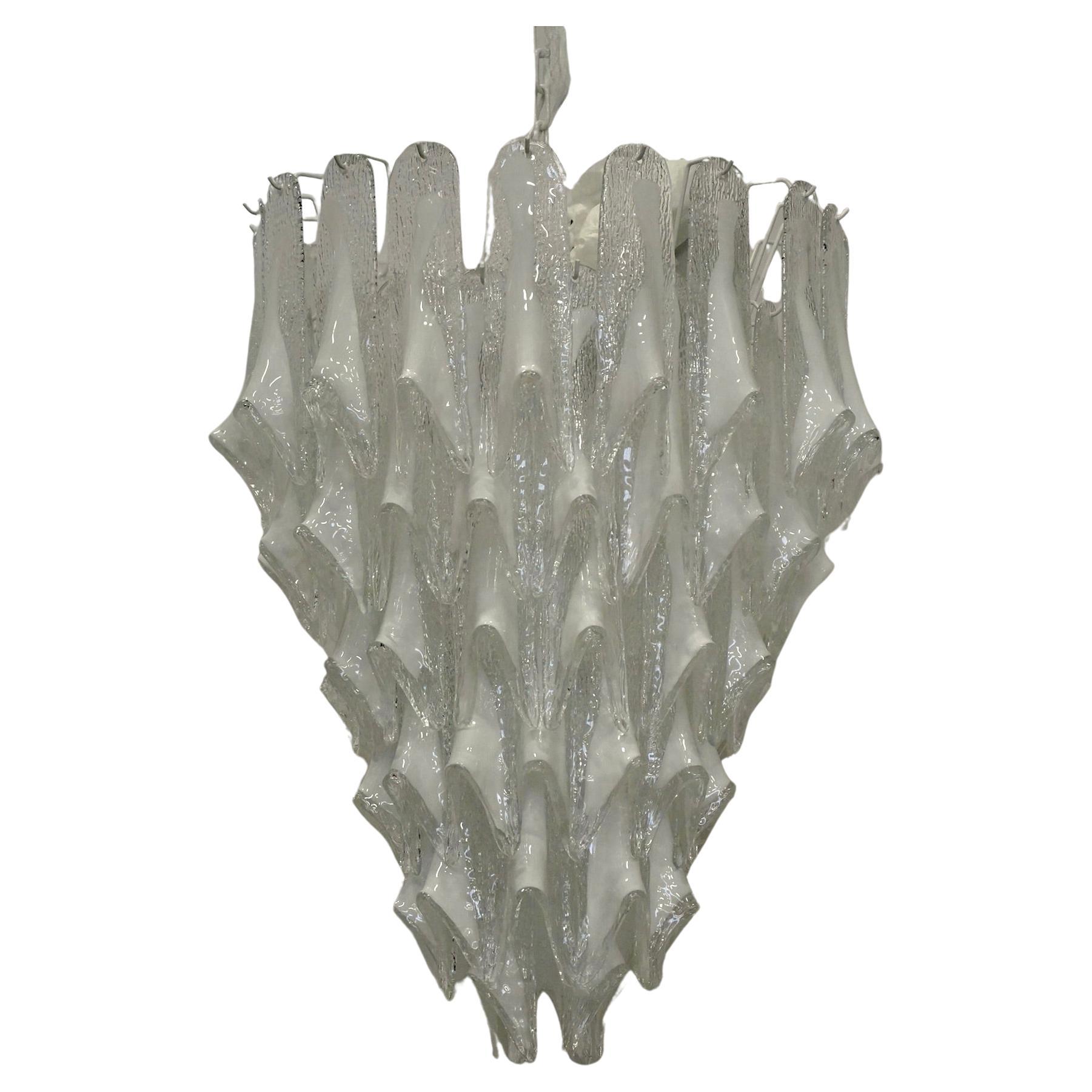Murano Round Transparent White Color Mid-Century Chandelier and Pendant, 2000
