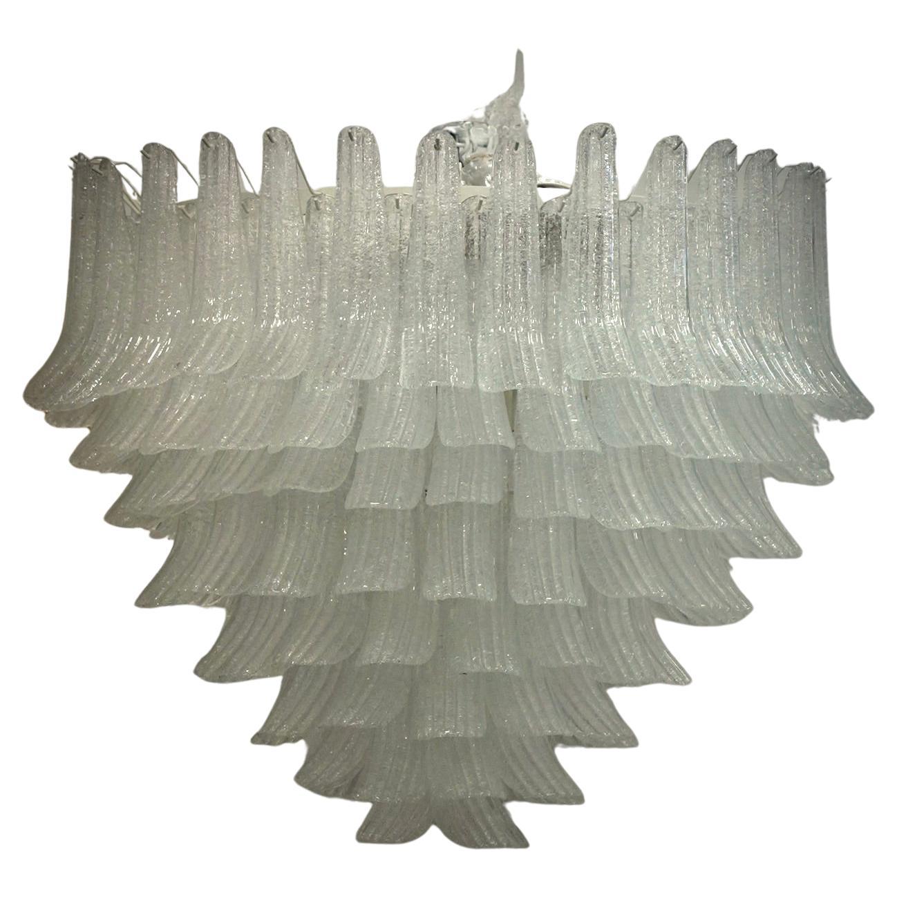 Lampadario e pendente tondo di Murano di metà secolo, colore bianco trasparente, 2000