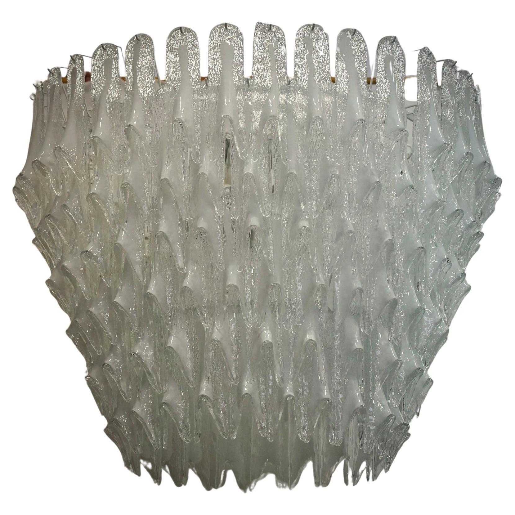 Murano Round Transparent White Color Mid-century Chandelier and Pendant, 2000
