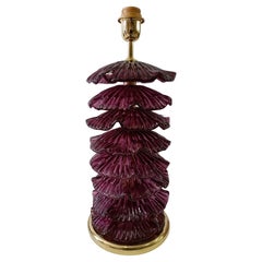 Murano Round Violet Art Glass and Brass Midcentury Table Lamp, 2020
