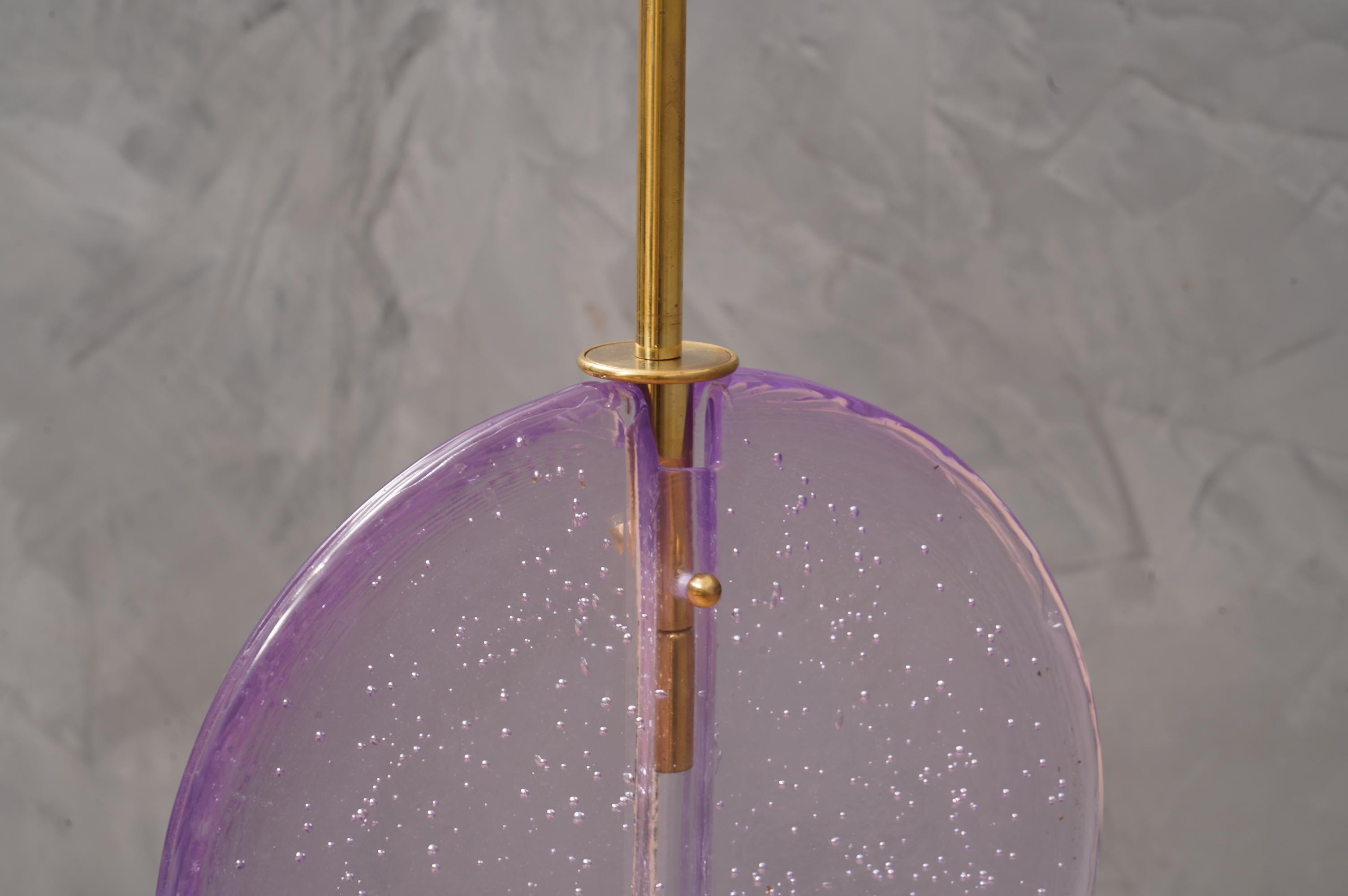 Italian Murano Round Violet Glass and Brass Modern Lantern, 2020