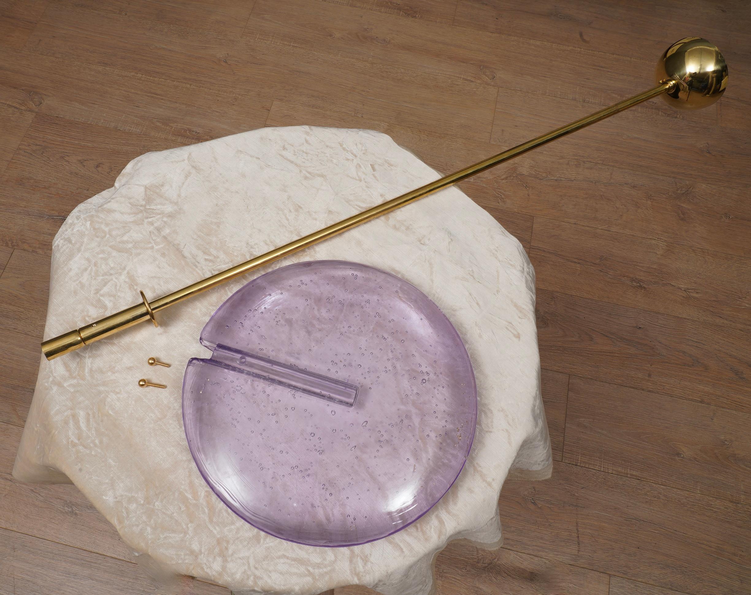 Murano Round Violet Glass and Brass Modern Lantern, 2020 In Good Condition In Rome, IT