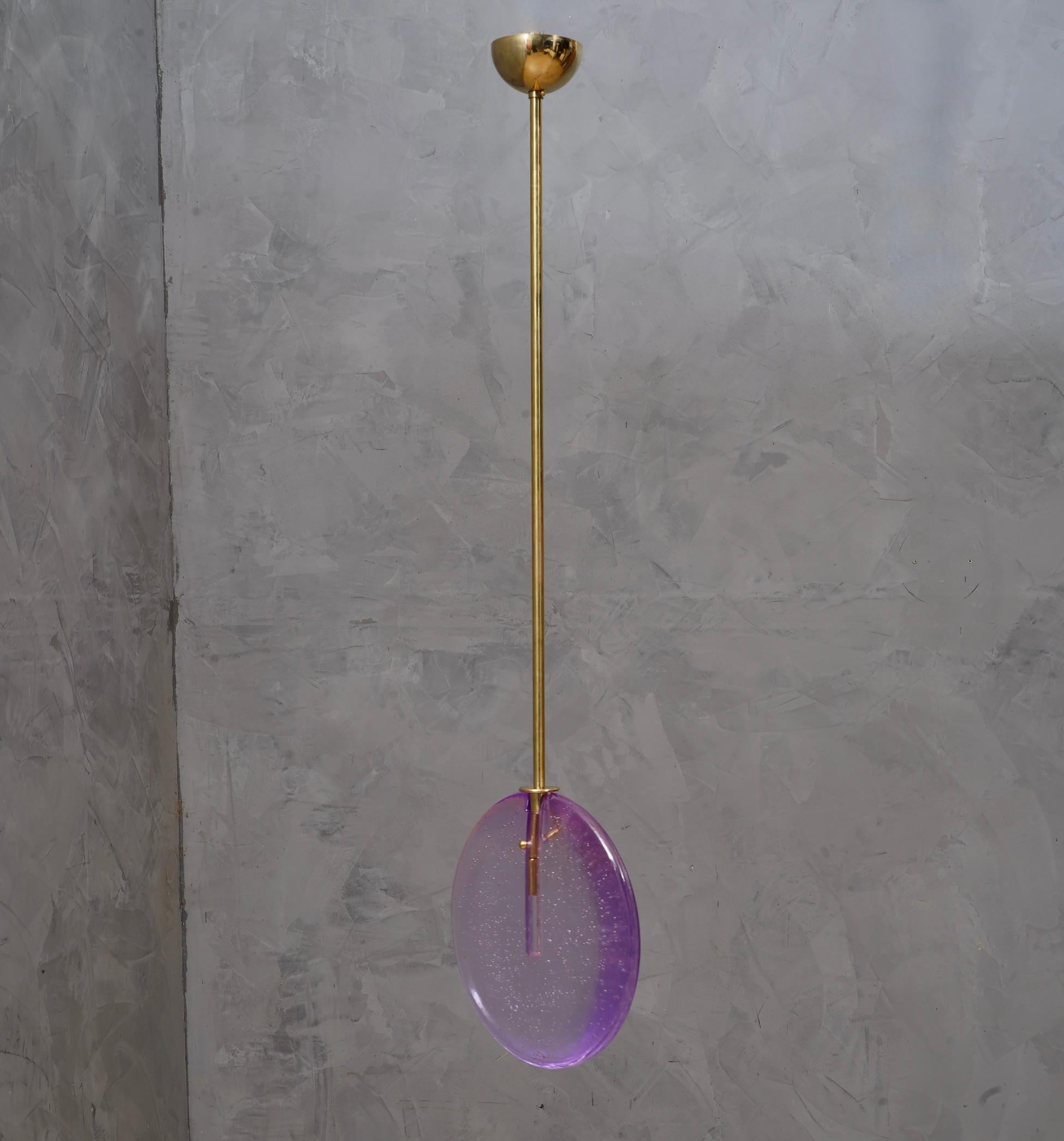 Contemporary Murano Round Violet Glass and Brass Modern Lantern, 2020