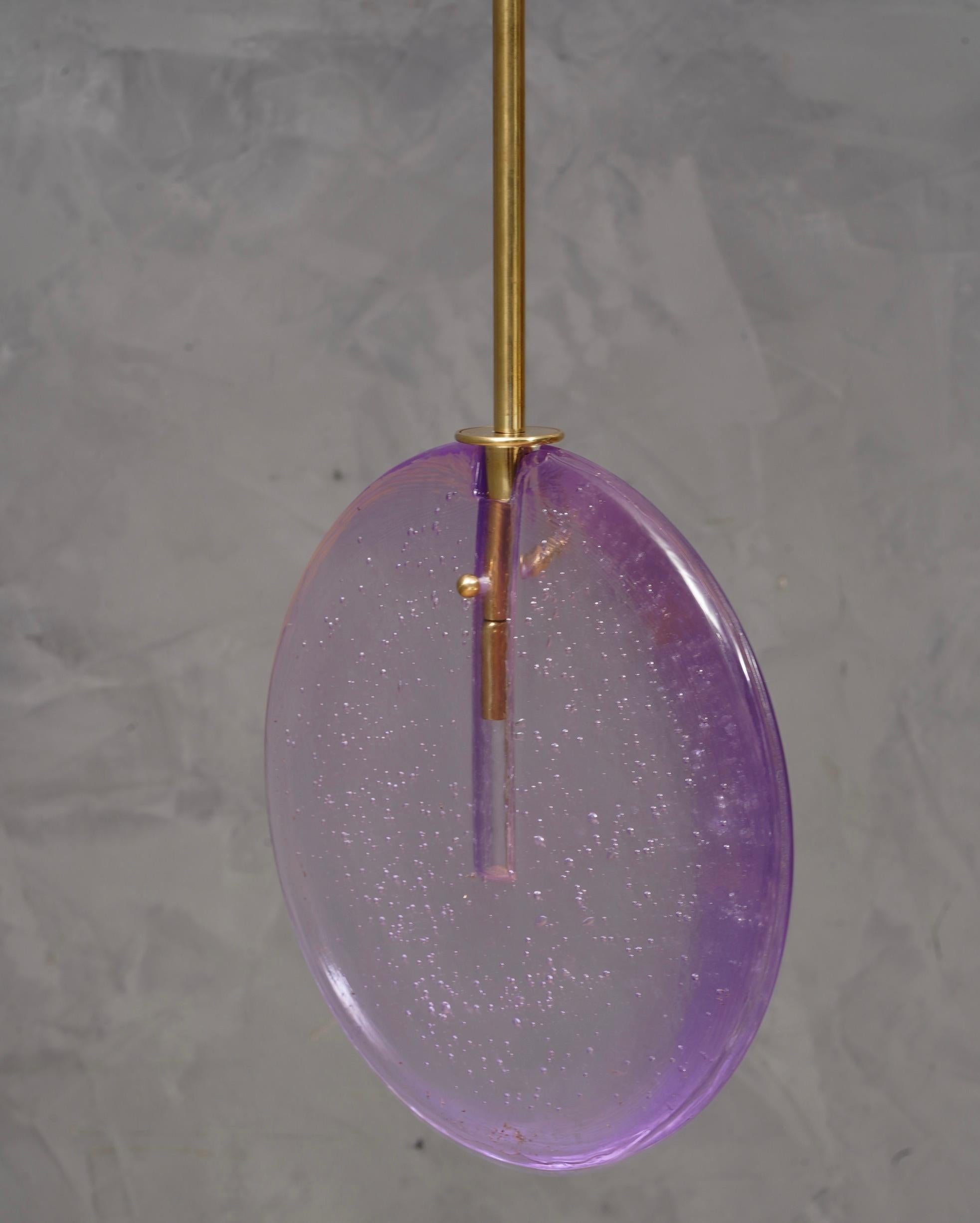 Murano Round Violet Glass and Brass Modern Lantern, 2020 1