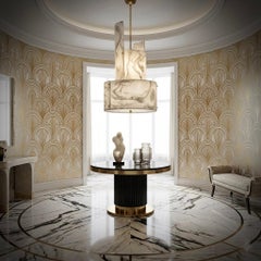Murano Round White Art Glass and Brass Chandeliers and Pendant, 2020