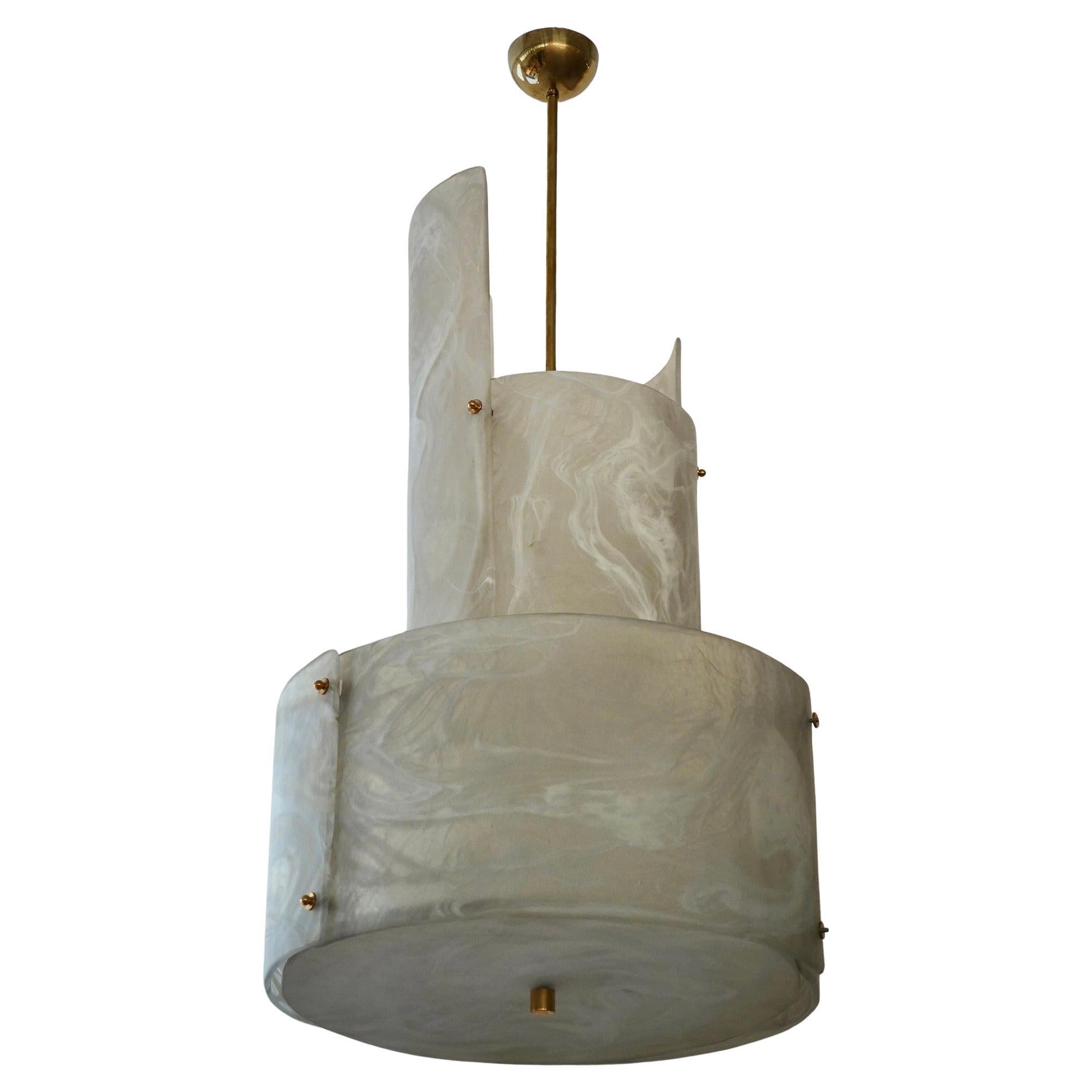 Lampadari e pendenti rotondi in vetro artistico bianco e ottone di Murano, 2020