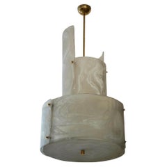 Murano Round White Art Glass and Brass Chandeliers and Pendant, 2020