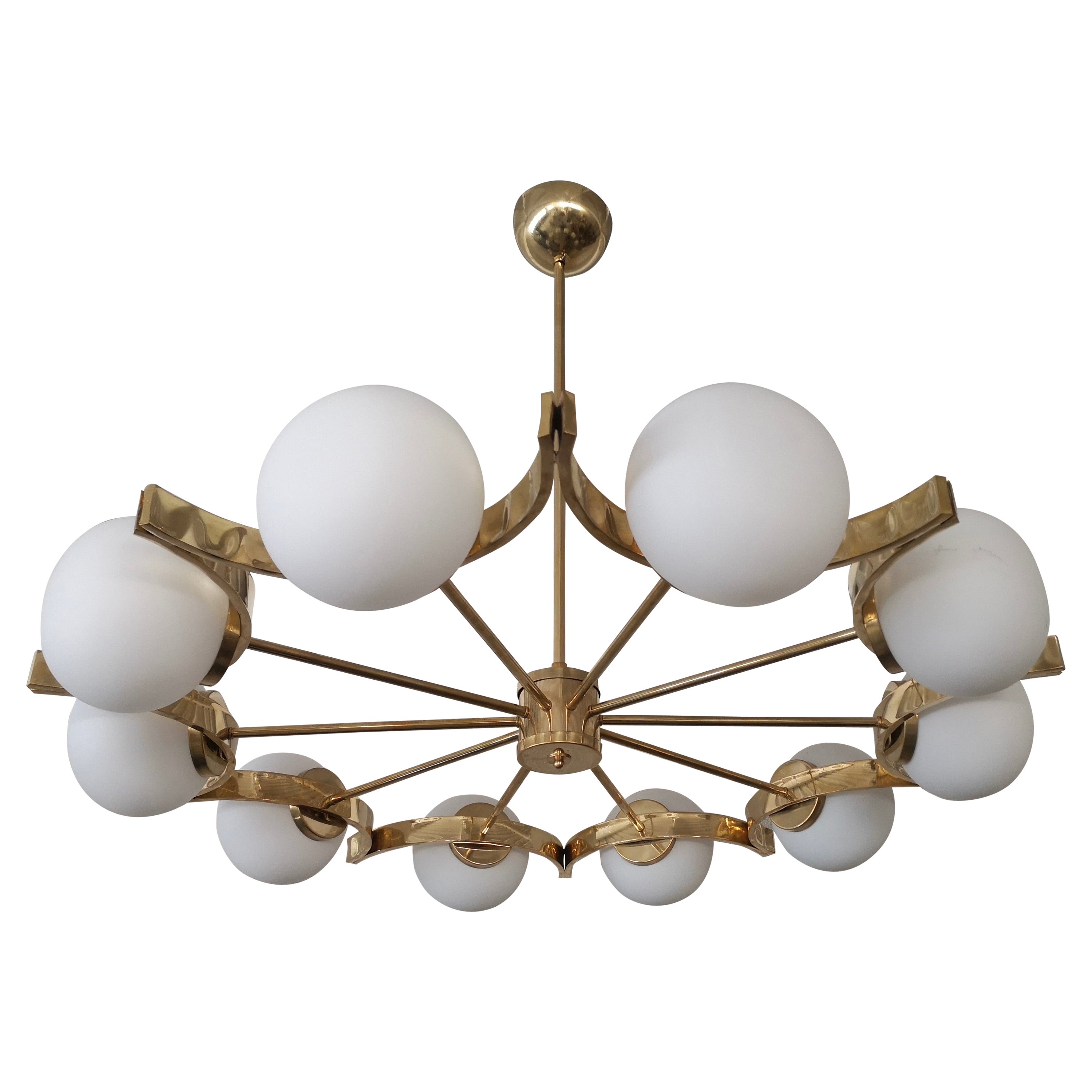 Lampadario e pendente in vetro bianco e ottone di Murano, 2000