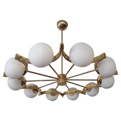 Lampadario e pendente in vetro bianco e ottone di Murano, 2000