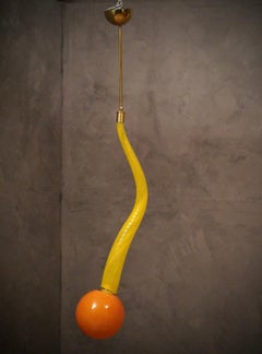 Murano Round Yellow Glass and Brass Lantern Chandelier and Pendant, 1960